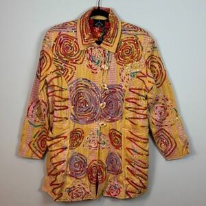 Anthony Mark Hankins Womens Multicolor Embroidered Boho Artsy Jacket‎ SZ Large